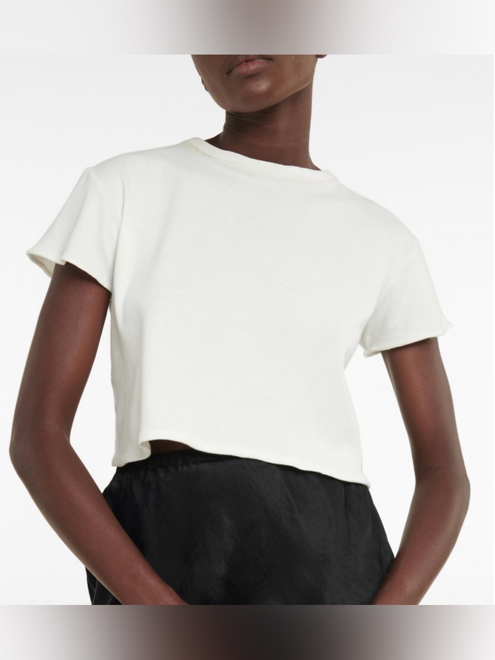 EUC The Row Fedras Cropped Cotton Blend Jersey T-Shirt in White Sz M